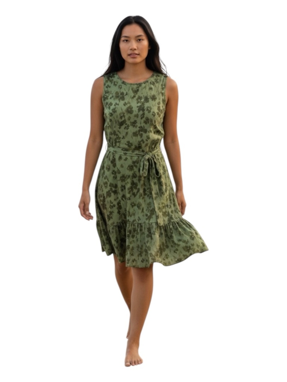 Green Floral Babydoll Midi Dress 1X Boho Cottagecore Flowy
